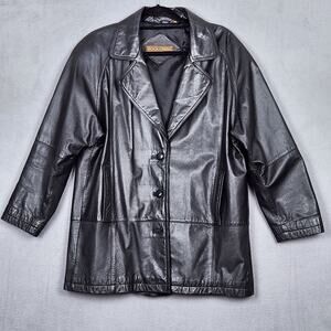 VINTAGE ROCK CREEK Leather Jacket Womens Medium Black Button Up Lightweight Moto